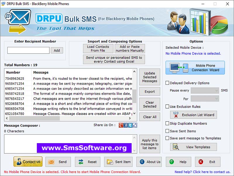 Online SMS BlackBerry screen shot
