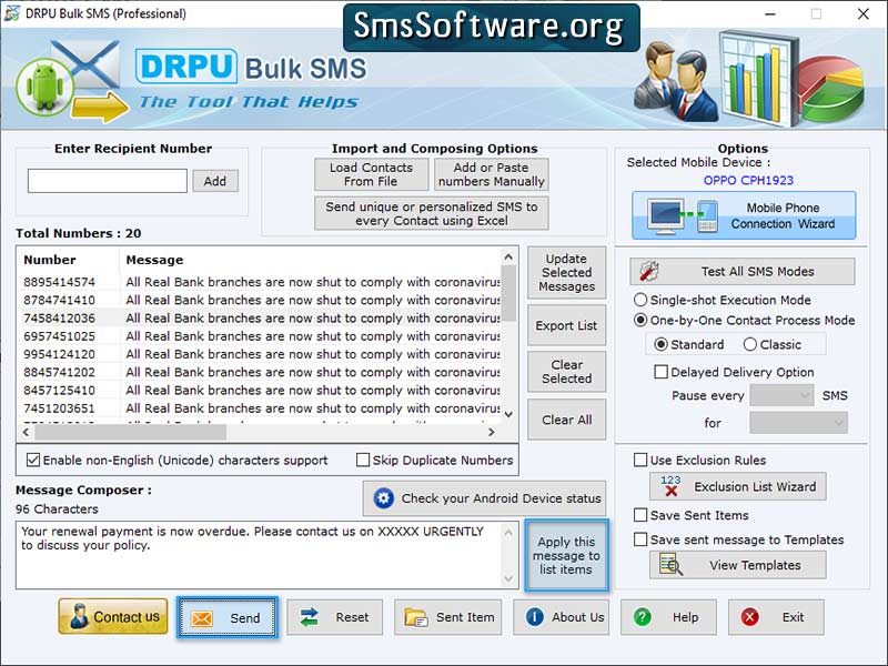 Screenshot of Bulk SMS Software for Professional