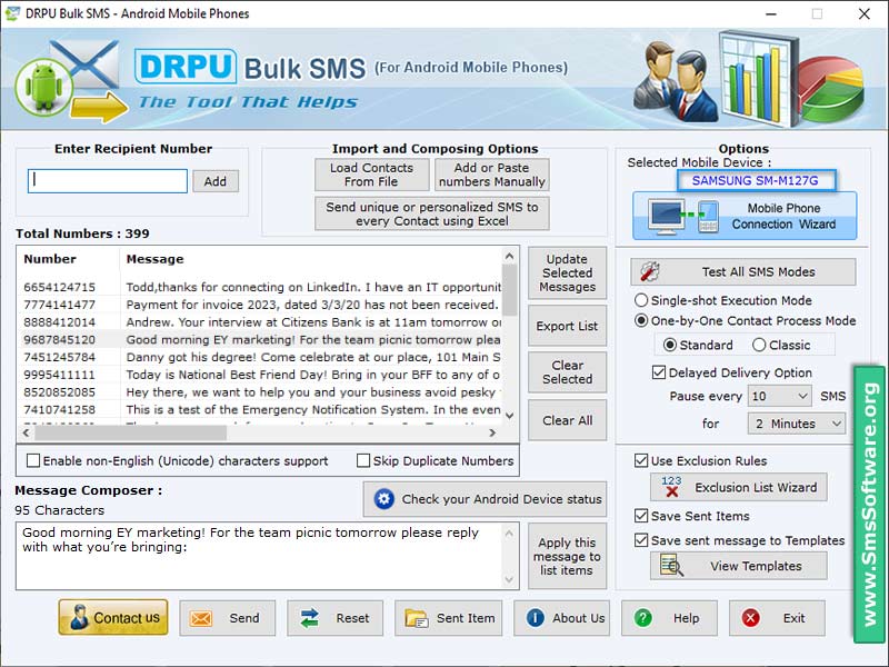 Screenshot of Android Mobile Text SMS Software