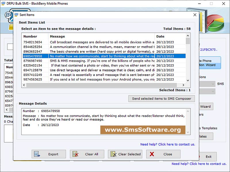 Screenshot of SMS Text Messaging Software