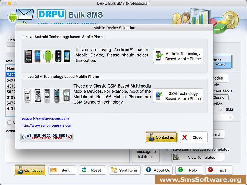 Screenshot of Android SMS Software Mac 9.3.2.1