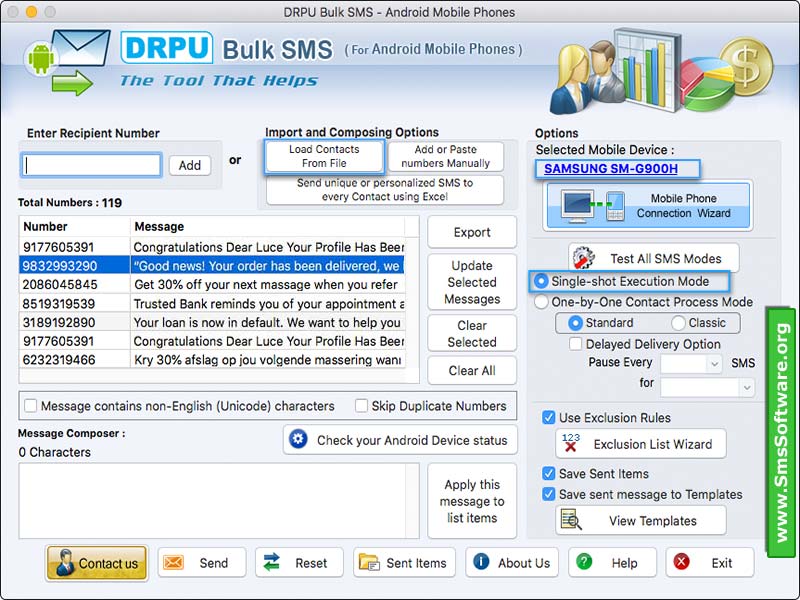 Screenshot of Mac SMS Software