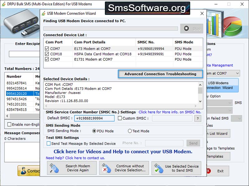 Screenshot of SMS Software Modem