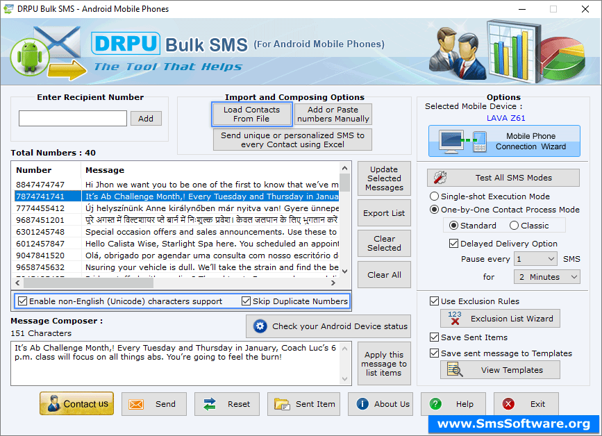 Bulk SMS Software for Android Mobile Phone