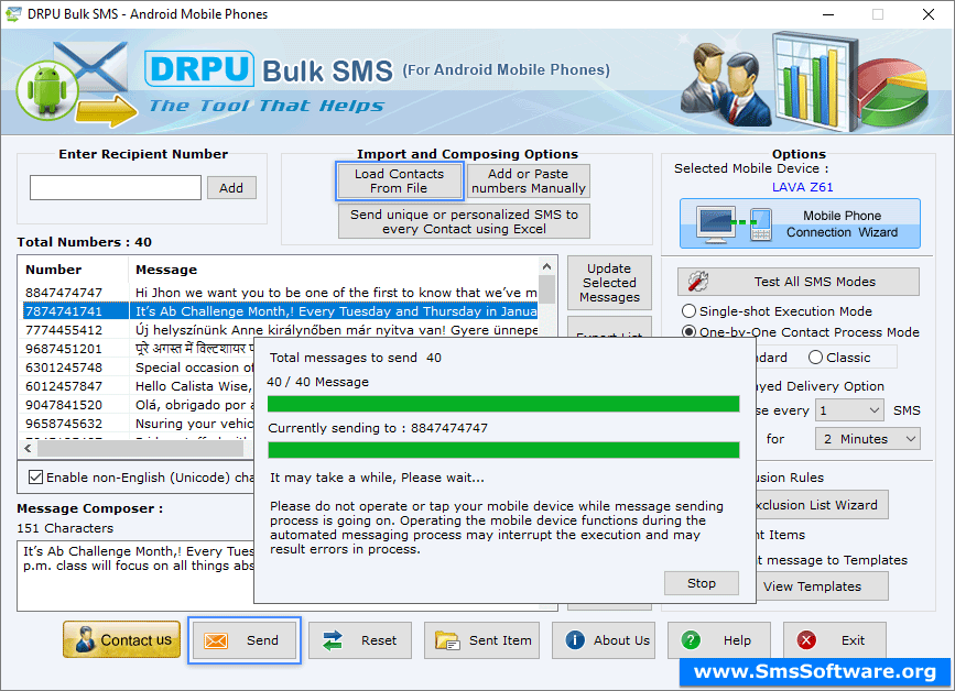 Bulk SMS Software for Android Mobile Phone