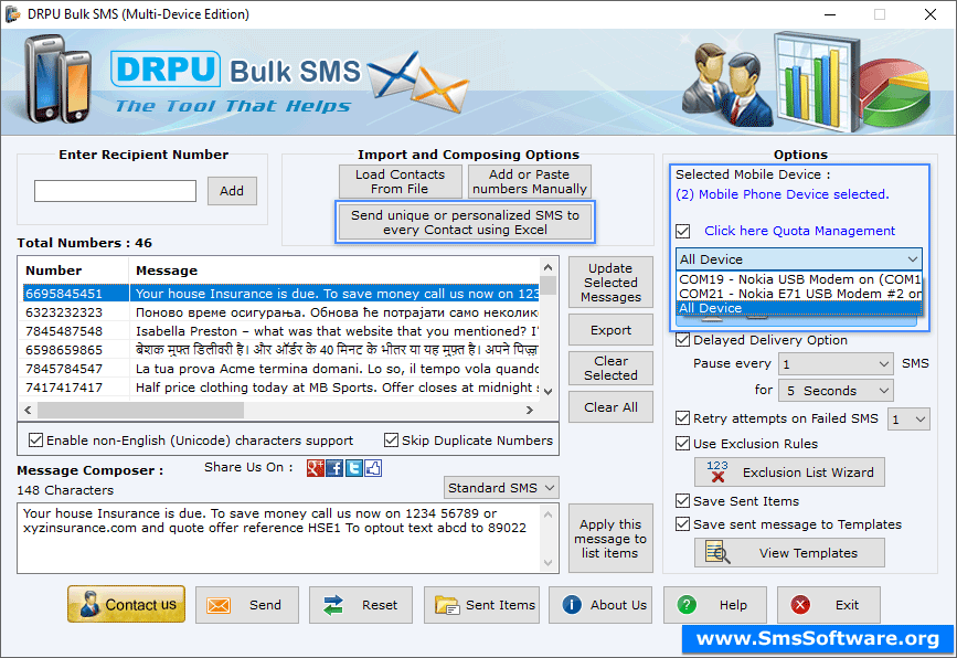 Bulk SMS Software (Multi-Device Edition)