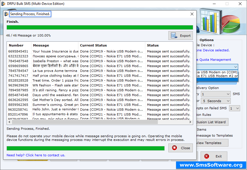 Status of SMS Sending Process