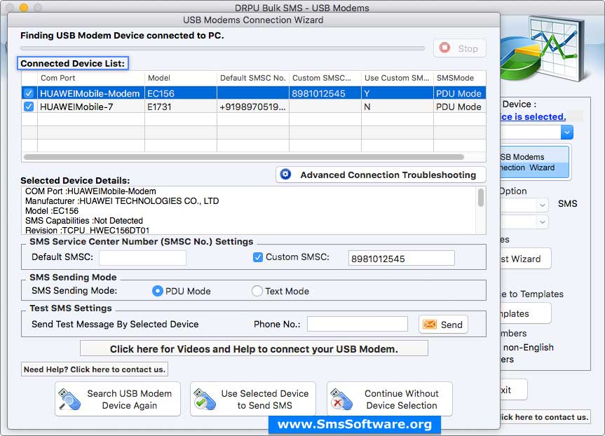 Mac Bulk SMS Software for USB Modems helps user to send mass messages
