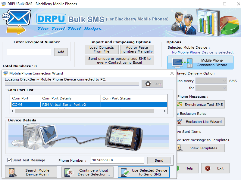 Screenshot of Blackberry Phone SMS Messaging Software