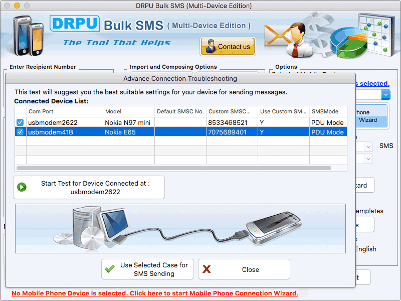 Screenshot of Mac OS Multi Phones SMS Messaging Tool