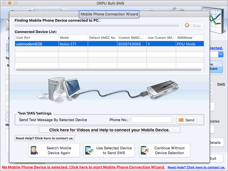 Screenshot of Mac OS X Bulk SMS Sending Application