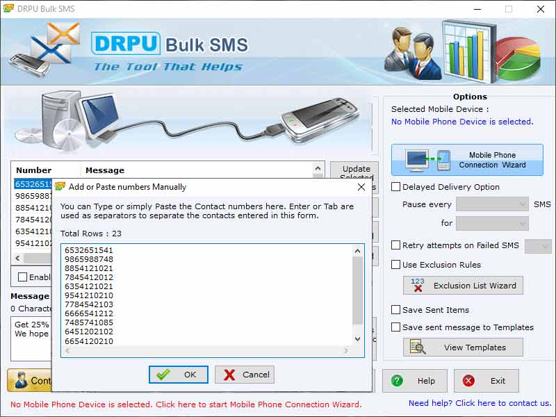 Screenshot of Excel Bulk GSM Phone Messaging Software 10.2.4.12