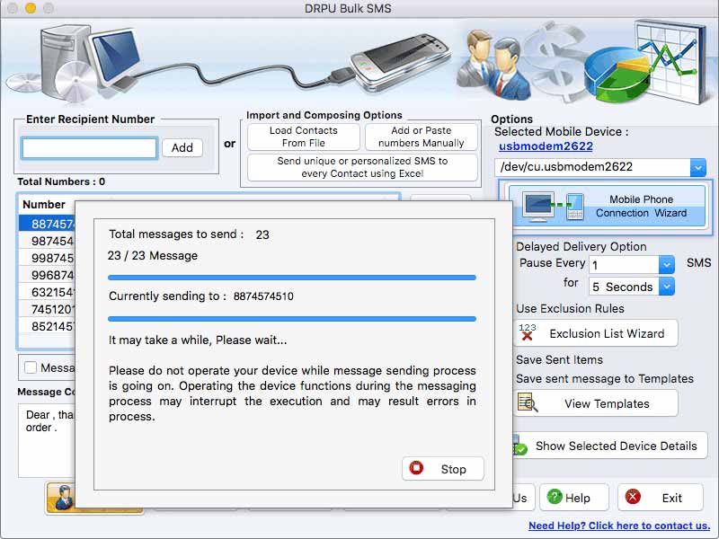 MacOS Multiple SMS Messaging Software Screenshot