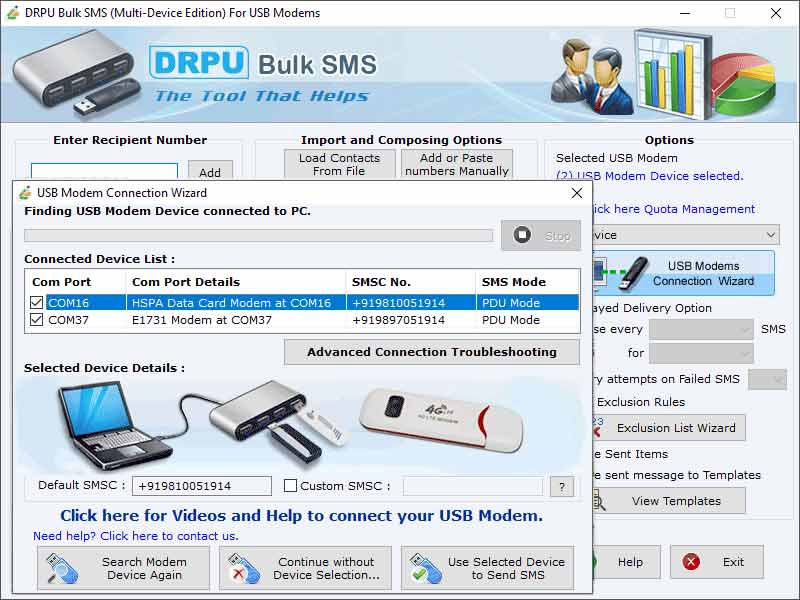 Screenshot of USB Modem Excel SMS Sending Software