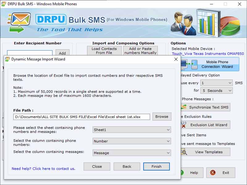 Screenshot of Windows Phone SMS Messaging Software